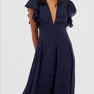 ASOS DESIGN midi dress with lace sz 4 navy blue